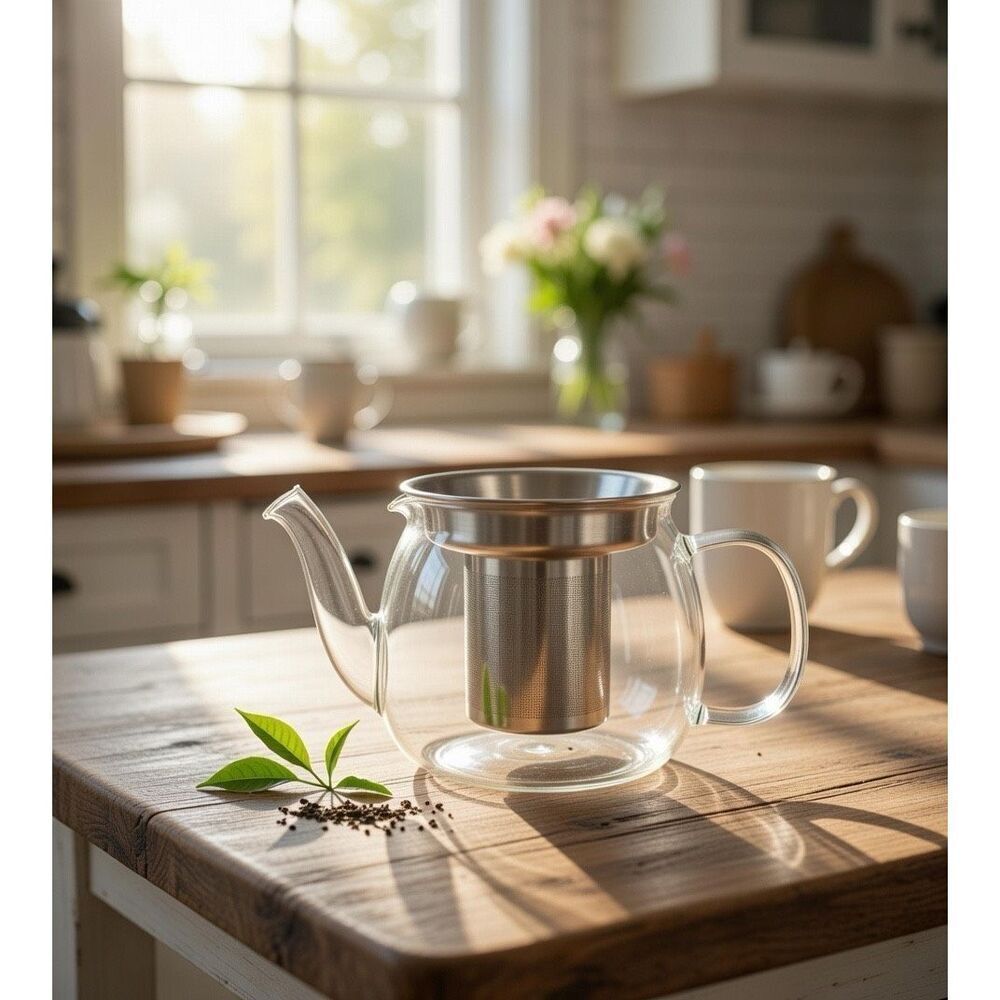 Willow & Everett 40oz Microwave Glass Tea Teapot with Stainless steel infuser